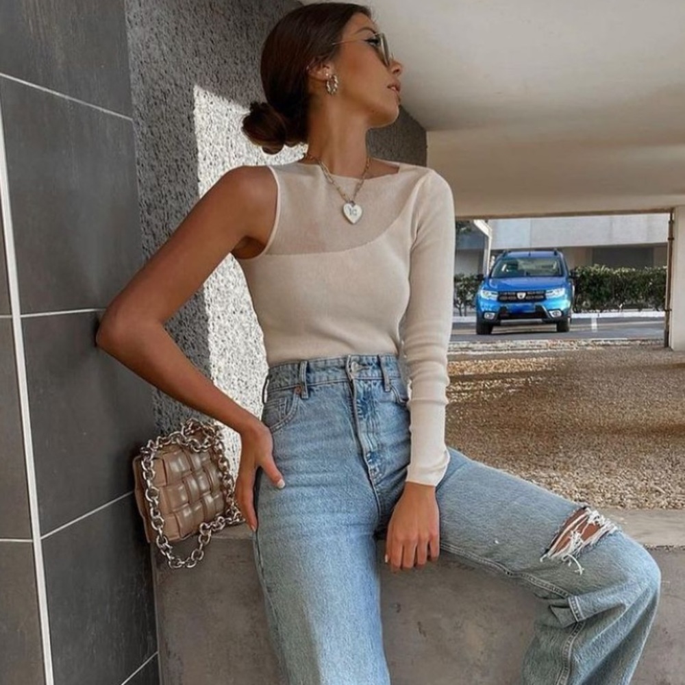 NWT Zara top one armed with mesh detail